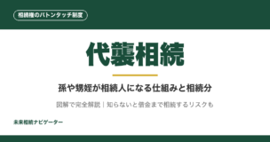 代襲相続は相続権のバトンタッチ制度。孫や甥姪が相続人になる仕組みと相続分を、子と兄弟姉妹のルールの違い、相続放棄との関係、相続税2割加算の例外まで図解で解説。